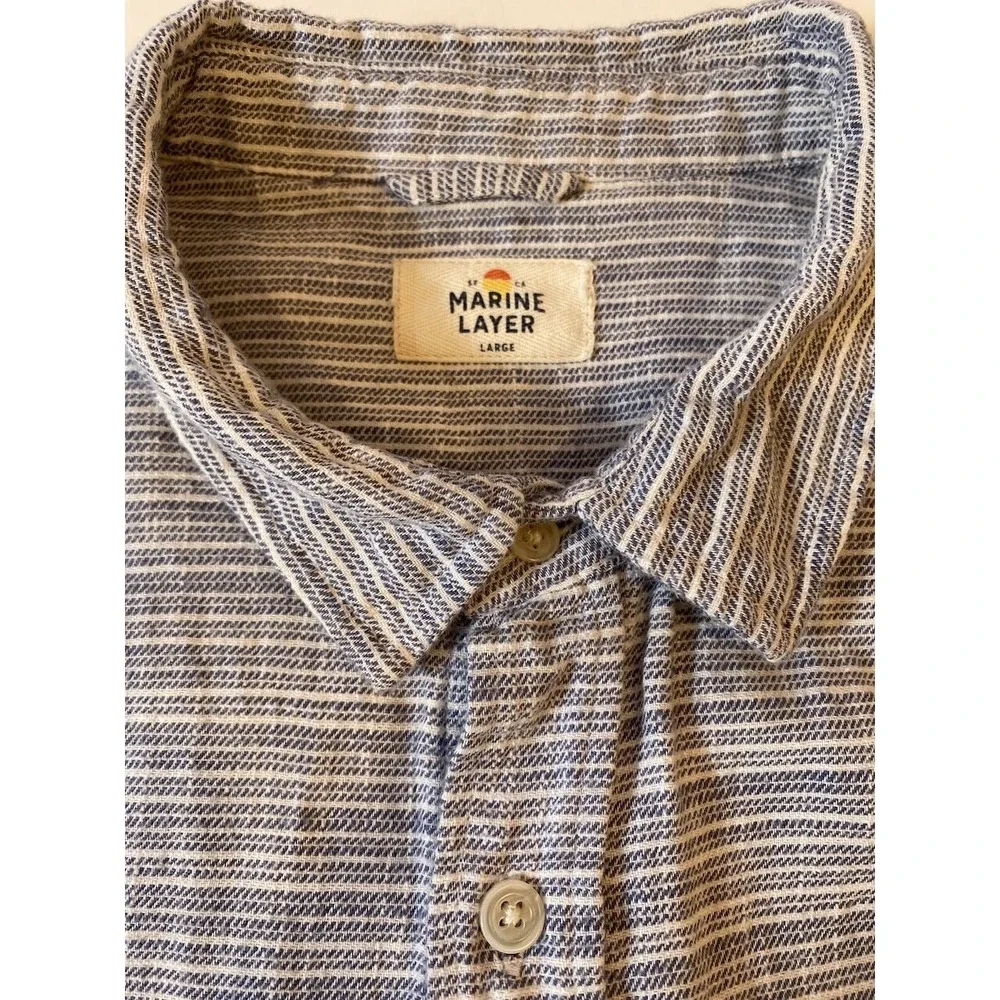 Marine Layer Shirt MensLarge Blue Gray Striped Button Up Long Sleeve Pocket - Picture 3 of 10